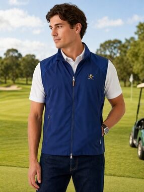 Polo Golf Ralph Lauren vest mens size large blue lightweight full zip performanc
